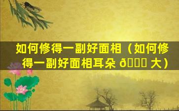 如何修得一副好面相（如何修得一副好面相耳朵 🐝 大）